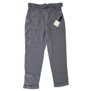 Tahari Luxe Linen Women's Cargo Pants Gray Elastic Waist Belted Pockets Size M - Picture 1 of 5