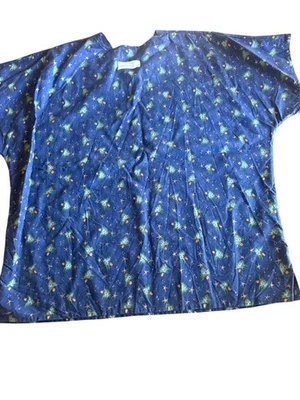 100% Cotton Scrubs & C0 Navy Blue Christmas Scrub Top Size 2X - Image 1 of 4