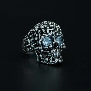 Gothic Desing Skull Moissanite Eyes 925 Sterling Silver Ring - Picture 1 of 9