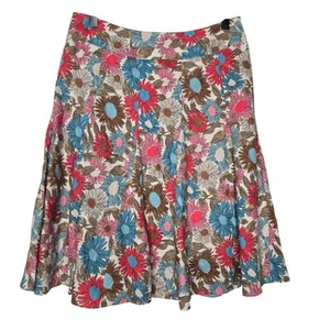Boden Colorful Floral Print A Line Pleated Linen Flare Twee Midi Skirt 8 - Picture 1 of 9