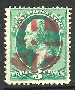 RED GEOMETRIC Fancy Cancel 3 Cent Washington Banknote 1870-83 US 18B71 - Picture 1 of 1