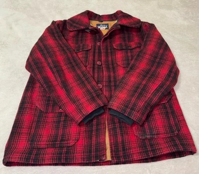 🔥Vintage Woolrich 503 Men’s 44 Red Buffalo Plaid Wool Mackinaw Jacket USA - Image 1 of 4