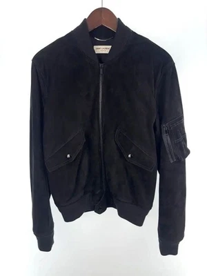 Saint Laurent MA-1 Leather Suede Jacket Black Size 46 Used - Image 1 of 4