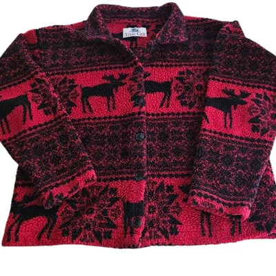 Chaqueta Top Vintage True Grit Fleece Roja Negra Invierno Alce Rústica Cabina Años 90 L Foto 1 de 4