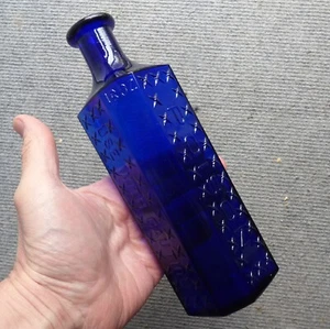 Huge cobalt blue coffin shaped Dominion Glass 16oz POISON bottle BIMAL FREE S/H! - Bild 1 von 12