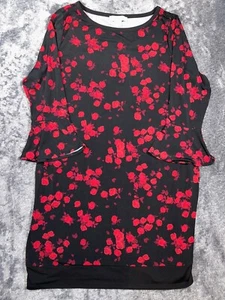 Vestido Michael Kors Negro con Rosas Rojas XL Puño Campana - Imagen 1 de 6