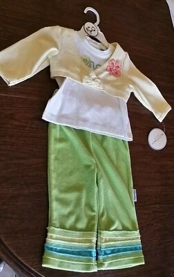 NUEVO CON ETIQUETAS Niñas Vitaminas Niños 3 Piezas Niño Pequeño Amarillo Verde Camisa Pantalones Suéter 12M  Foto 1 de 3