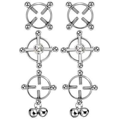 3 pares de anéis de braçadeiras de mamilo parafuso ajustável não perfurante piercing falso joias - Imagem 1 de 4