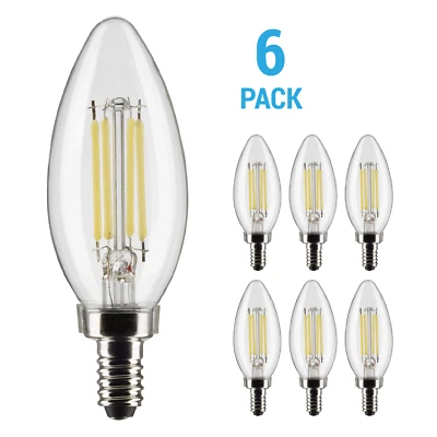 6 Pack Satco S21273 LED Filament 120V 5.5W 60W Torpedo B11 Candelabra E12 2700K - Image 1 of 4