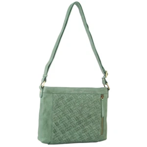 Pierre Cardin Woven Women's Embossed Leather Tote Bag w/Back Zip Pocket Green - Picture 1 of 3