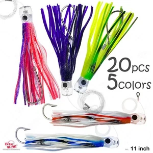 20pcs 11" Fishing cup Trolling Marlin skirt rigged Lure Resin Head big game 5C - Picture 1 of 12