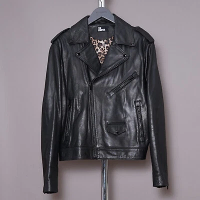 THE KOOPLES Leather Jacket LARGE Mens Black Biker Bomber Leopard Celebrity L01 L - Image 1 of 4