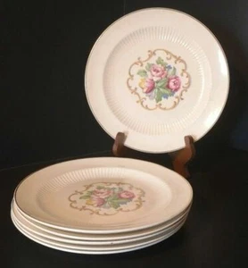 Vintage Dinner Plates Shabby Chic Floral Gold Trim Royal China 6 Lot Park Lane - Picture 1 of 11