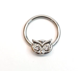 14G Owl Rhinestone Eyes Hoop Earring Surgical Steel Nipple Rings Ear Gauge - Picture 1 of 3
