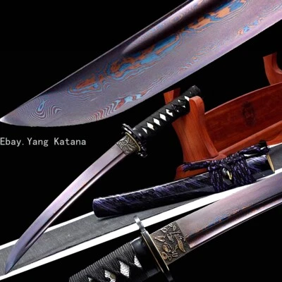 Espada Corta Ninja Azul/Rojo Damasco Acero Tanto Listo para Batalla Japón Katana Daga Foto 1 de 4