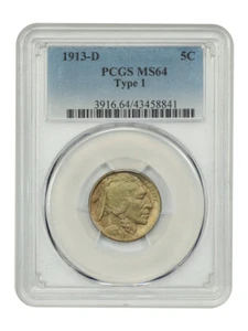 1913-D 5C Type 1 PCGS MS64 - Buffalo Nickel - Picture 1 of 4