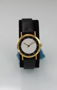 Montre femme sans marque acier inoxydable doré cuir noir pile WR quartz blanc - Photo 1 sur 6