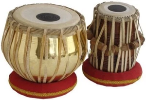 Indisches traditionelles Sheeshamholz handgefertigt goldenes Messing Tabla Set goldfarben - Bild 1 von 10