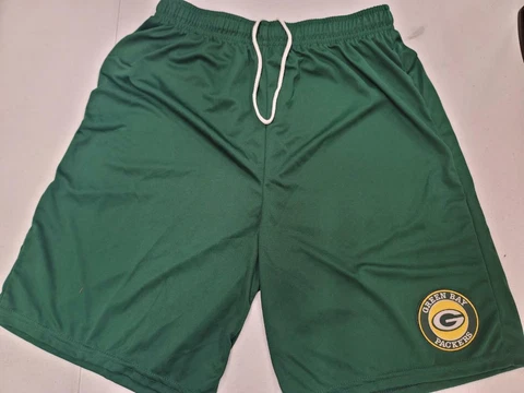 0725 Mens NFL GREEN BAY PACKERS Polyester SHORTS Circle Embroidered GREEN GOLD Cover