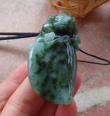 Colgante de jadeíta verde negro certificado Dragon Pi Xiu 风水貔貅 677926 AS Foto 1 de 4