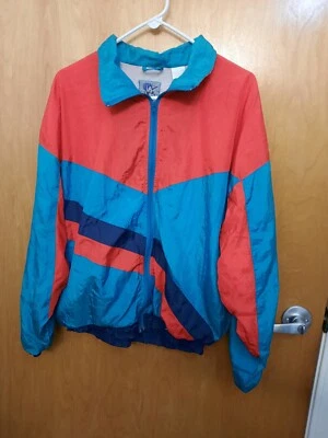 Jaqueta corta-vento vintage Santana náilon com zíper azul marinho azul-petróleo vermelha masculina média - Imagem 1 de 4