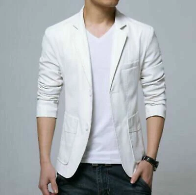 Blazer Abrigo Chaqueta Cuero Piel de Cordero Suave Moda Para Hombre Elegante Calce Ajustado Blanco Foto 1 de 4