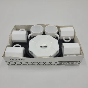 NUEVO Juego de bocadillos blancos octogonales Arcopal Octime vintage café té espresso Francia - Imagen 1 de 12