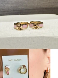 Tory Burch KIRA ENAMEL HUGGIE EARRING Classic Elegant Lady Little Hoop Pink - Picture 1 of 6