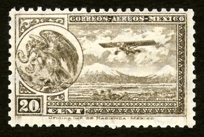 México 1929-1934, correo aéreo, escudo de armas y avión, Scott #13, MNH, CV ~ $37.5-60 Foto 1 de 2