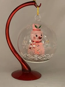 Vintage Sorelle beleuchtete LED Glas mundgeblasen Schneemann Kugel Ornament + roter Ständer - Bild 1 von 10