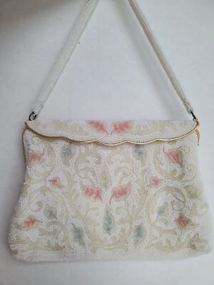 Vintage White Pastels Beaded Evening Purse - Image 1 of 4