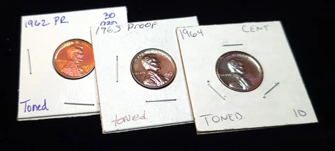 1962 + 1963 + 1964 Proof Lincoln Memorial Cents ~ Spectacular Toning on all 3 Cover