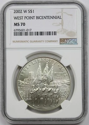 2002-W West Point Bicentennial $1 NGC MS 70 Silver Modern Commemorative Dollar - Image 1 of 4