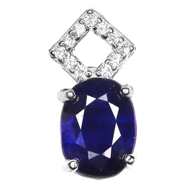 925 Sterling Silver Pendant Oval Blue Sapphire 8x6mm Natural Gemstone Jewelry - Image 1 of 4