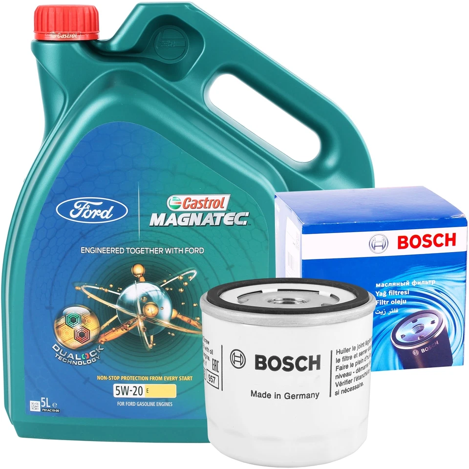 BOSCH+CASTROL BOSCH ÖLFITLER ANSCHRAUBFILTER FORD + 5L CASTROL 5W-20 MAGNETEC PROFESSIONAL