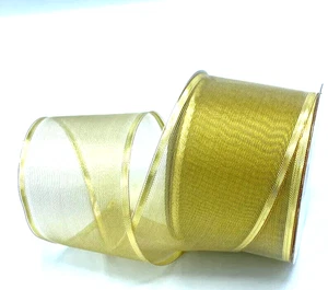 Gold Semi Sheer 2.5" x 3 yds Bright Glistening Wired Ribbon Christmas Valentine - Picture 1 of 2
