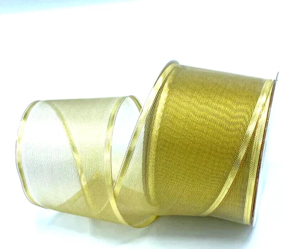 Gold Semi Sheer 2.5" x 3 yds Bright Glistening Wired Ribbon Christmas Valentine - Image 1 of 2