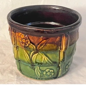 Vintage Jardiniere Planter Bowl Drip Glaze And Embossed Floral Design  - Picture 1 of 8