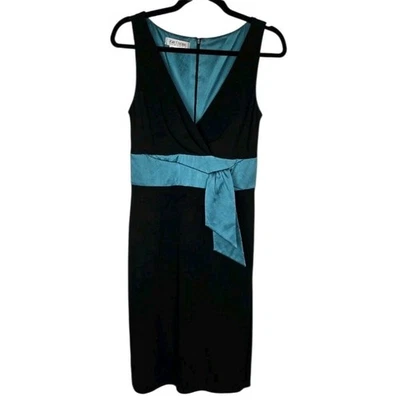 Vestido Clásico De Colección Kay Unger 8 Negro Verde azulado Bloque de Seda Funda Cóctel Fiesta  Foto 1 de 4