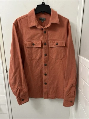 LL Bean Signature Chamois Shirt Mens Medium Orange Slim fit Button Up L/S 266085 - Image 1 of 4