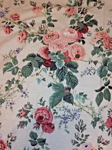 Stoff 108 x 80 in BREIT Baumwolle Landhaus rosa Rosen auf weiß großes Stück - Bild 1 von 2