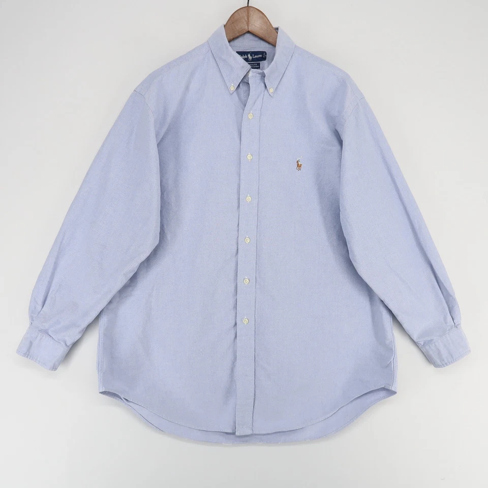 Camisa Ralph Lauren Yarmouth Abotonada Para Hombres 17-34 Azul Oxford Manga Larga Poni Foto 1 de 4
