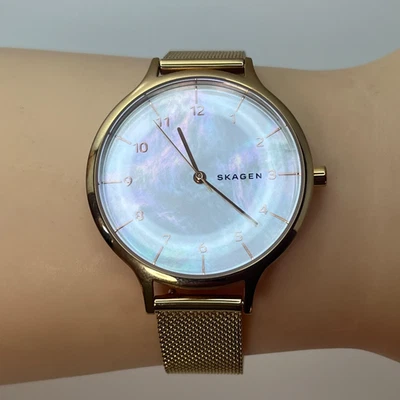 SKAGEN Anita Gold Tone Mesh Watch SKW2653 Mother of Pearl Dial Ladies Japan#821A - Image 1 of 4
