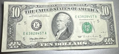 1995 $10 TEN DOLLAR BILL/NOTE MULTIPLE INK FOLD ERRORS During printing VERY RARE - Image 1 of 3