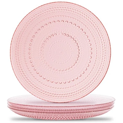 "Platos de clavo rosa, juego de 4 platos de cena vintage de vidrio de 10,5"" que son platos... Foto 1 de 4