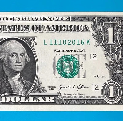 November 10, 2016 (L 11102016 K) BIRTHDAY Note $1 One Dollar Bill *UNC* - Image 1 of 4