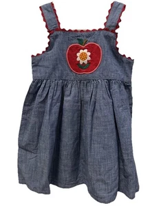 Gymboree Girls Back to School Chambray Jumper Dress Apple Embroidered 4T Ric Rac - Picture 1 of 9