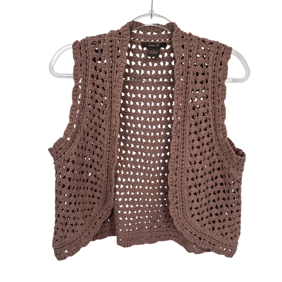 Colete de malha vintage Y2K urze B crochê grande malva rosa algodão romântico country - Imagem 1 de 4