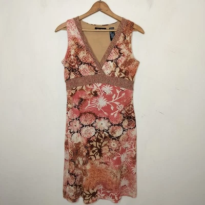 Axcess Liz Claiborne Floral Stretch Dress Smalll Faux Wrap Surplice Y2K - Image 1 of 4