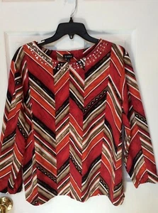 Top geométrico multicolor Links para mujer con adornos mangas 3/4 grande - Imagen 1 de 3